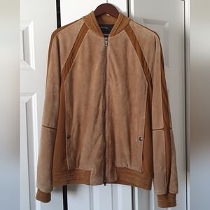 Zegna Men's Tan Suede/polyester Bomber Jacket